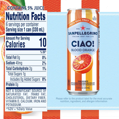 Sanpellegrino CIAO! Blood Orange Flavored Sparkling Water with Real Fruit Juices - 6pk/11.15 fl oz Cans
